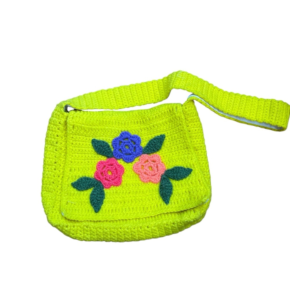 🌼 Vintage Handknit Crochet Flower Bag 🌼